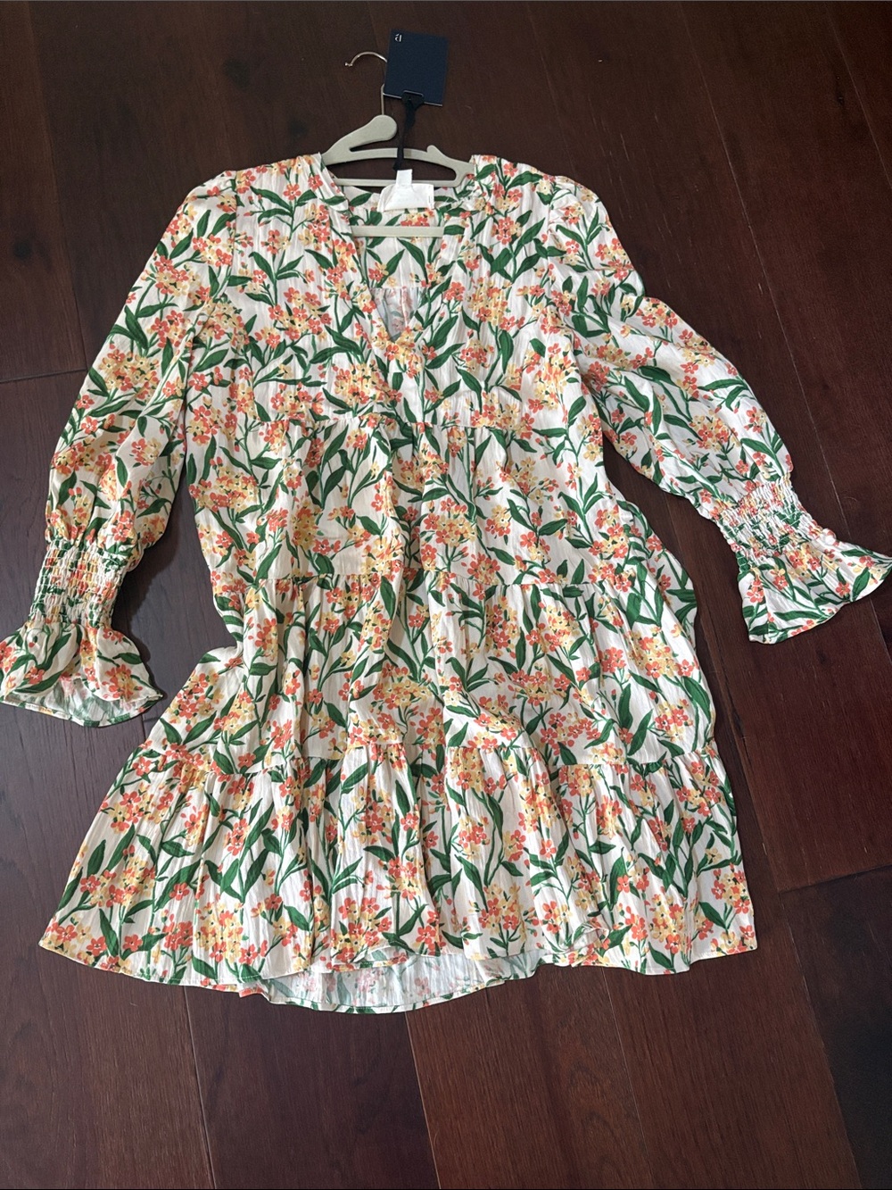 Tuckernuck Pomander Place Kenzo Cream Floral Tiered Dress with Green Leaves